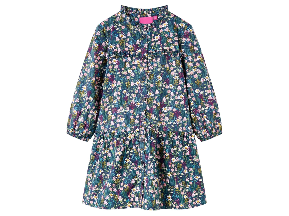 Vestido De Manga Comprida Para Criança Azul-escuro 104