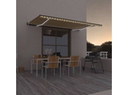 Vidaxl Toldo Autom. Led E Sensor De Vento 500x300 Cm Amarelo/branco