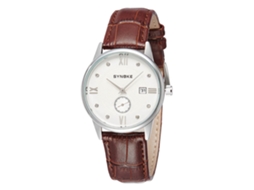 Relógio masculino em aço inoxidável, à prova d'água, com pulseira de couro, estilo moderno, nas cores prata e marrom.