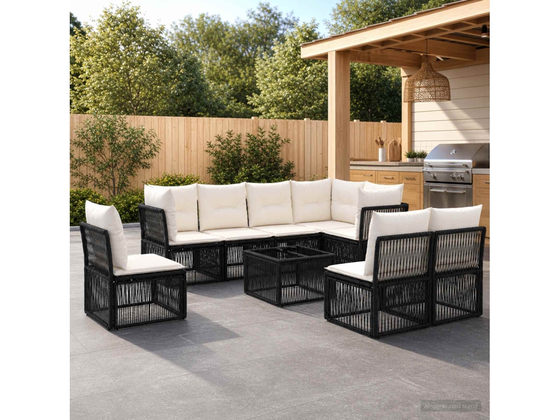 Vidaxl Conjunto De Sofá De Jardim 9 Unid. Preto Vime Pe