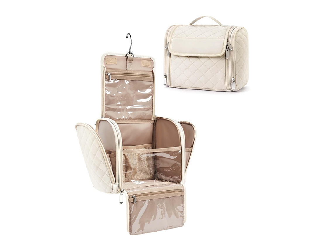 Necessaire de mulher de grande capacidade com gancho e escova de aseio impermeável branca ZYBLSSBB