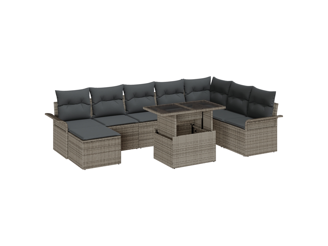Conjunto 9 Móveis De Jardim Vidaxl Cinzento Vime Pe (297,5 X 187,5 X 85 Cm)