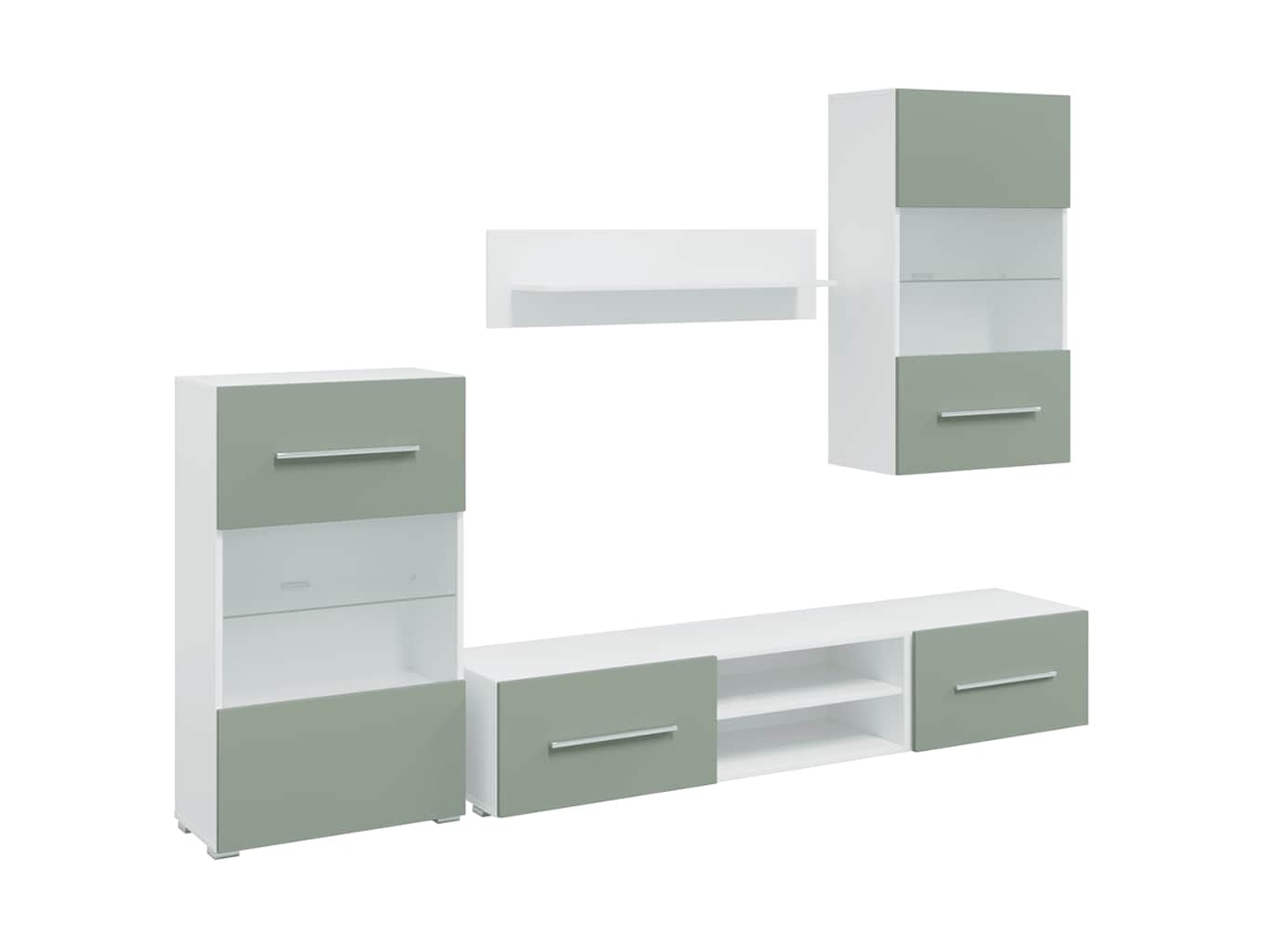 TV Móveis Set 5pcs Iluminação Led Madeira Trabalhada Verde Oliva MAISON EXCLUSIVE