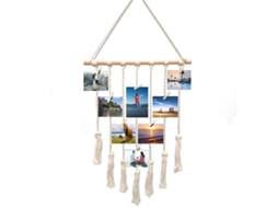 Quadro de fotos em macramê decorativo boho com 25 grampos de madeira para parede S/MARCA