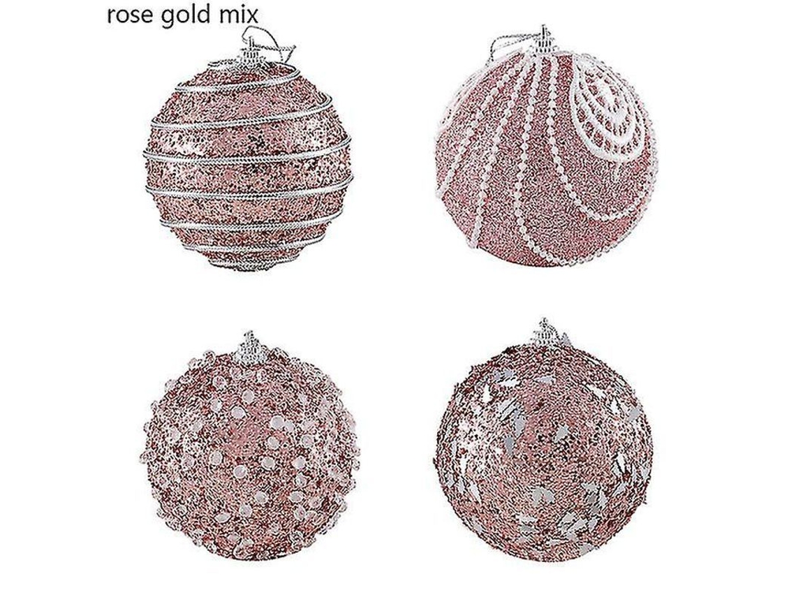 2/4 Peças Bolas Pendentes De Natal De 8cm Com Lantejoulas Brilho Para Árvore Festa Lar Decoração Ano Novo 2023 4 Peças Mezcla De Oro Rosa