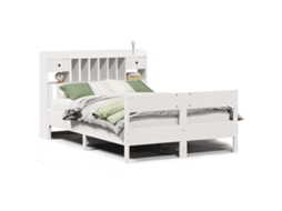 Cama com Estante Pinho Maciço Branco MAISON EXCLUSIVE (135x190 cm)