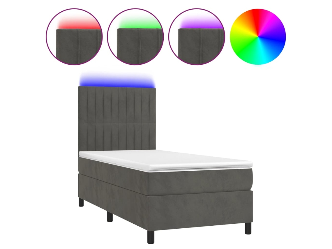 Cama Box Spring com Colchão LED 80x200 cm Veludo Cinzento Escuro MAISON EXCLUSIVE