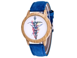 Relógio Analógico de Quartzo Feminino com Pulseira Pu Estilo Clássico Simples Azul