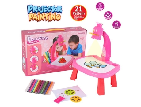 Prancheta de desenho de projetor infantil colorido, brinquedos de educação pré-escolar para crianças - rosa ZEROFEEL