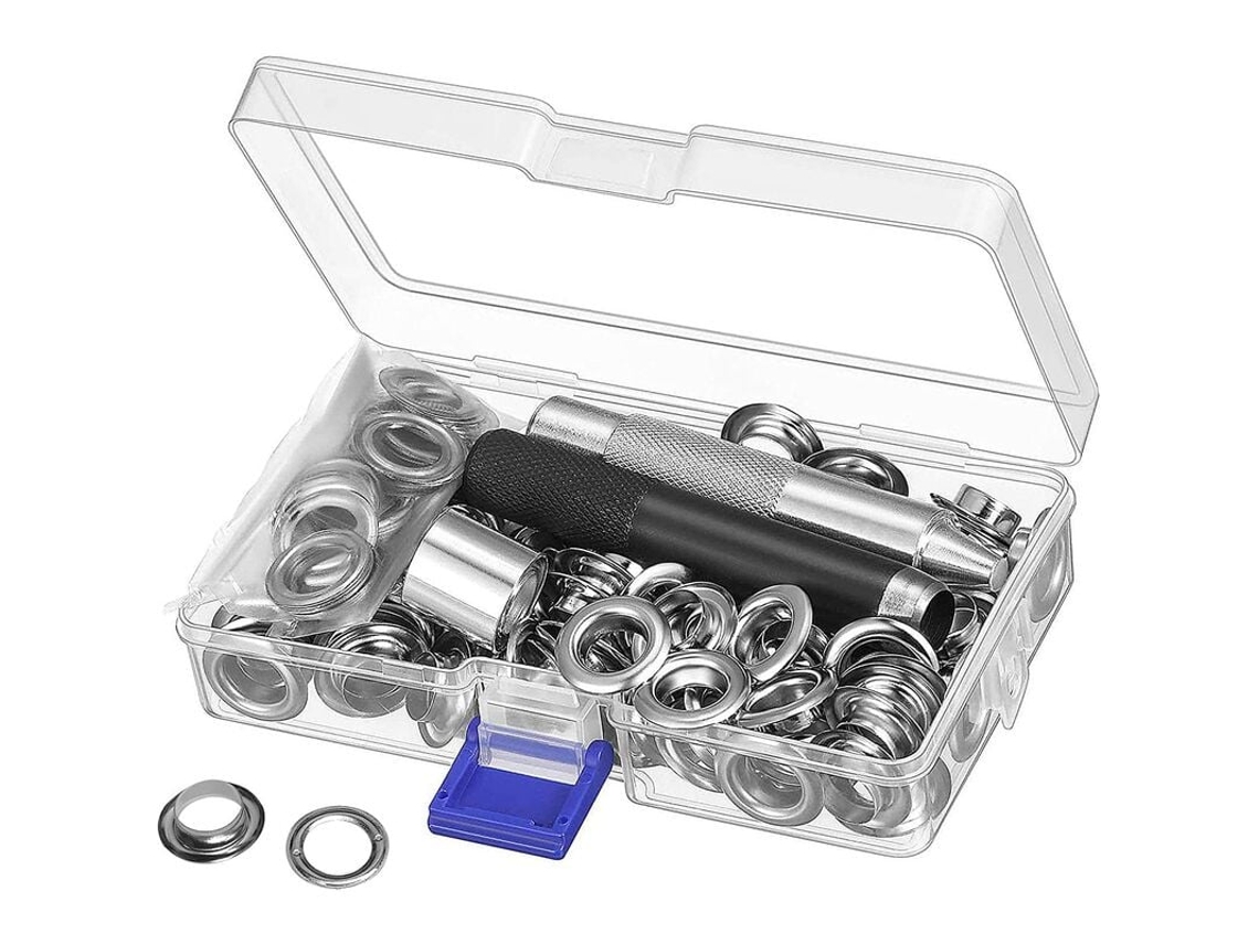 Kit de Ilhós de Metal 10mm com 100 Peças para Reparo de Lona, Tenda e Barracas Prata AQUAFORGE (2/5 Polegadas)