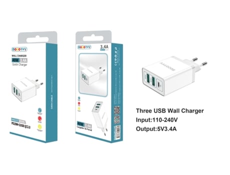 Carregador Com Entradas Type-C E 2X Usb 2.0 MODORWY Ma6102 (Branco)