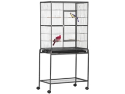 Gaiola Pássaros Rodas Metal 81x48x162,5 Cm Cinza Preto