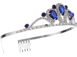 Coroa de casamento elegante em liga de zinco azul com strass, tiara de duas peças.