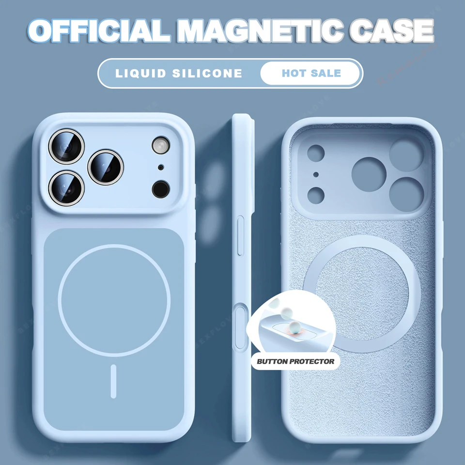 Capa Magnética Magsafe De Silicone Líquido (iphone 13 Pro Max, Azul Celeste), Adequada Para Iphone, Capa Macia À Prova De Choque.