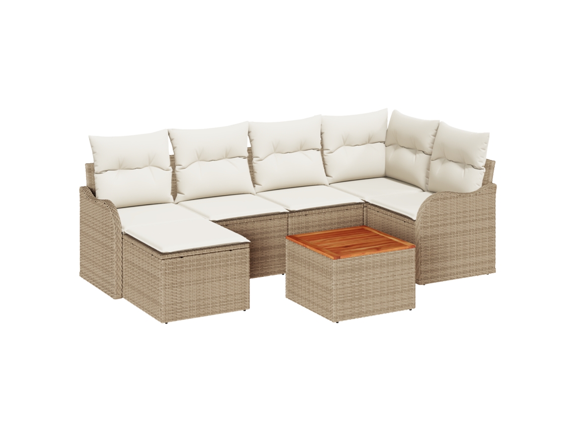 Conjunto 7 Conjunto De Sofá De Jardim Vidaxl Bege Vime Pe (232,5 X 122,5 X 69 Cm)