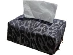 Porta-lápis em formato de carro com estampa de leopardo e zíper.