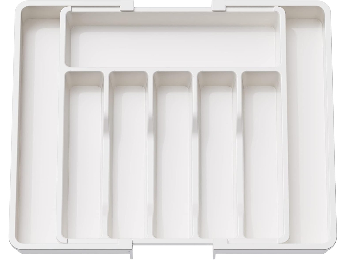 Organizador de talheres Slowmoose White, bandeja removível e ajustável