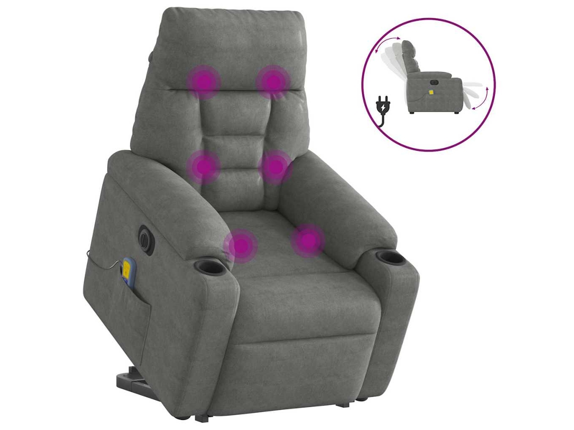 Cadeira reclinável elétrica stand up massagem VIDAXL Cinzeto Microfibra