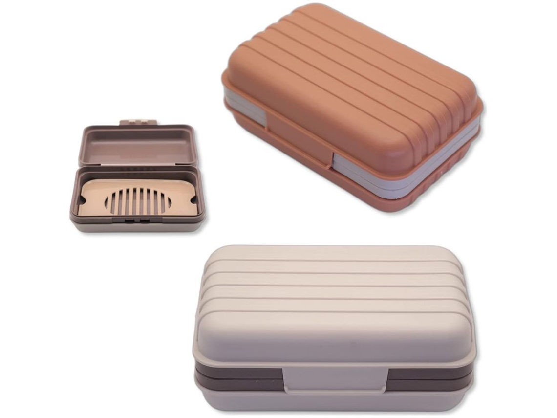 Conjunto de 2 Saboneteiras Portáteis AQUAFORGE, com tampas, branco creme e rosa salmão