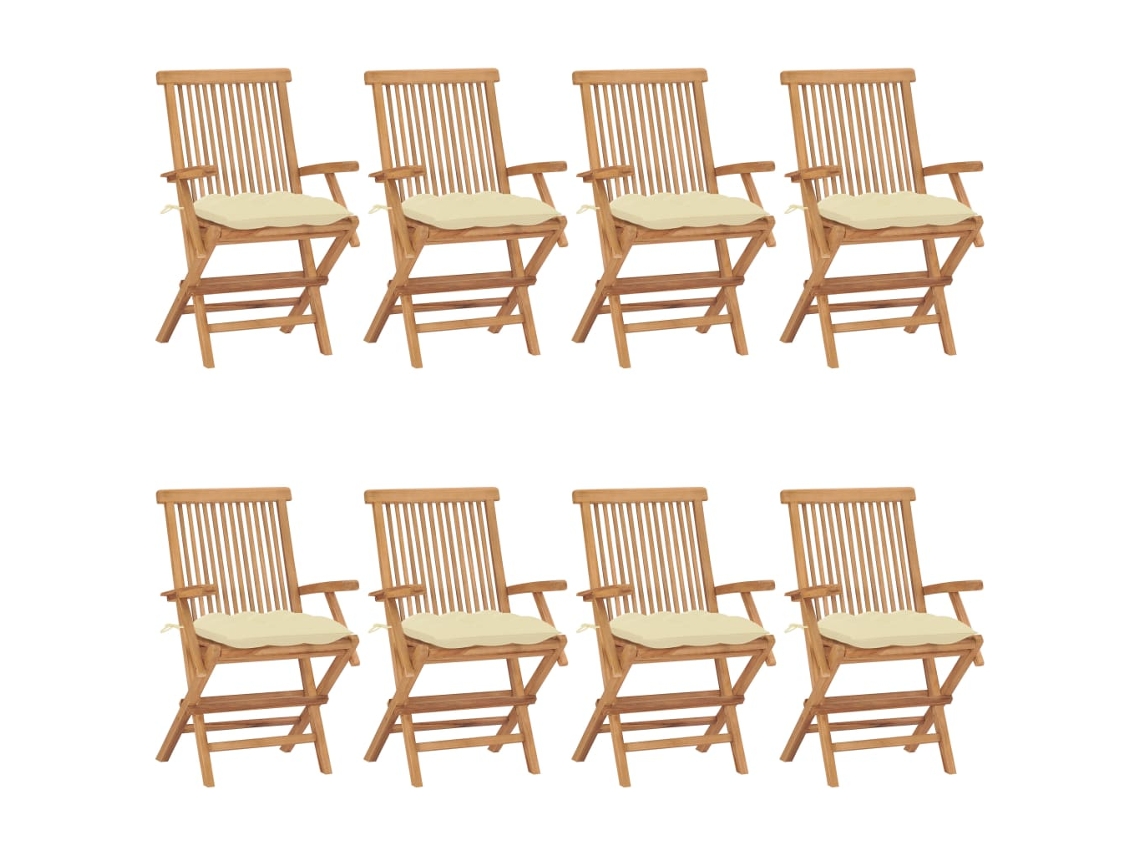 Cadeiras De Jardim C/ Almofadões Branco Nata 8 Pcs Teca Maciça Dkd Home Decor
