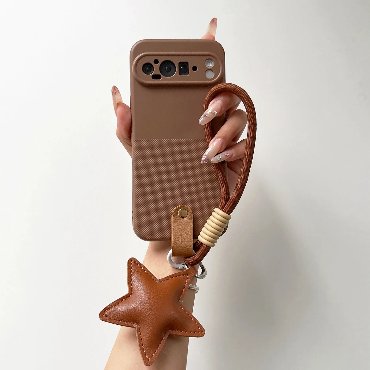 Capa De Celular Macia Em Silicone Com Estampa De Bolinhas E Formato De Estrela (google Pixel 7a Marrom).