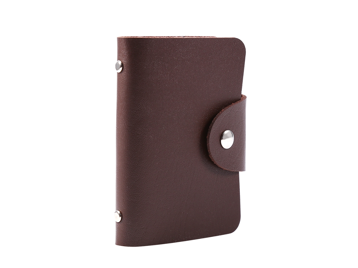 Cartera de Cartões de Negócios de Couro Pu com Bolsa para 24 Cartões Protetor Marrom