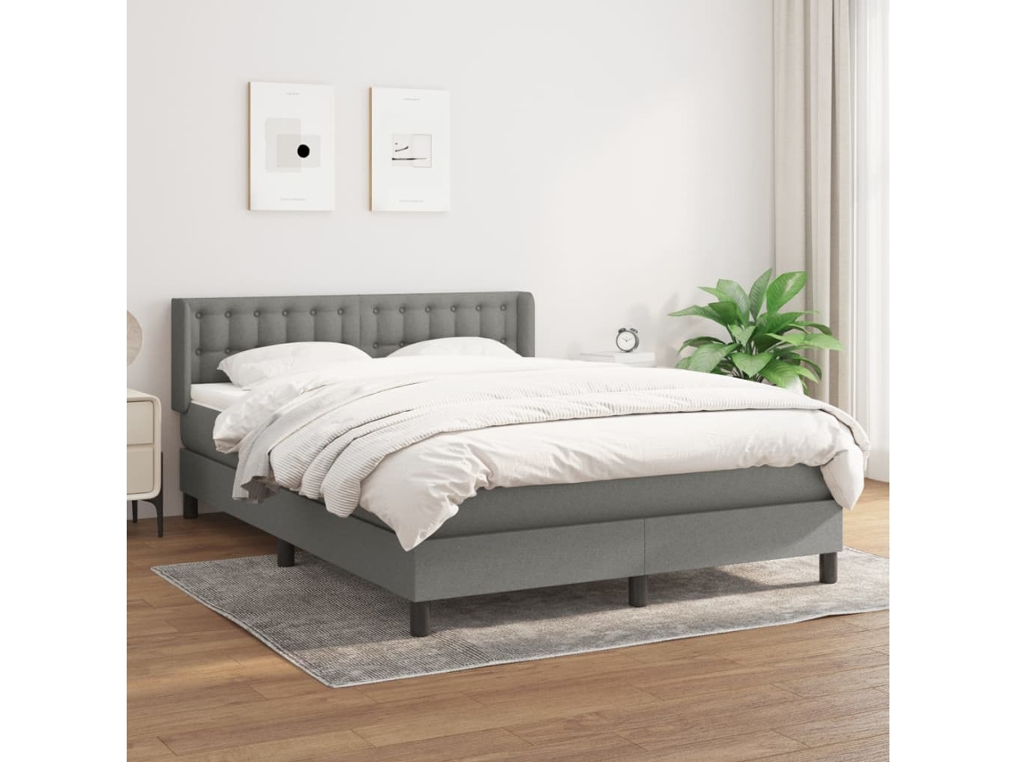 Vidaxl Cama Com Molas/colchão 140x190 Cm Tecido Cinzento-escuro