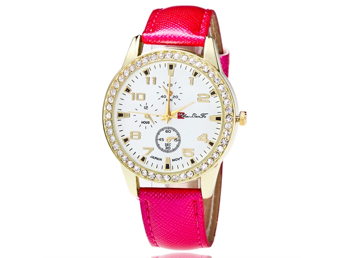 Relógio de Pulseira Feminino com Mostrador Simples e Pulseira de Couro Rosa