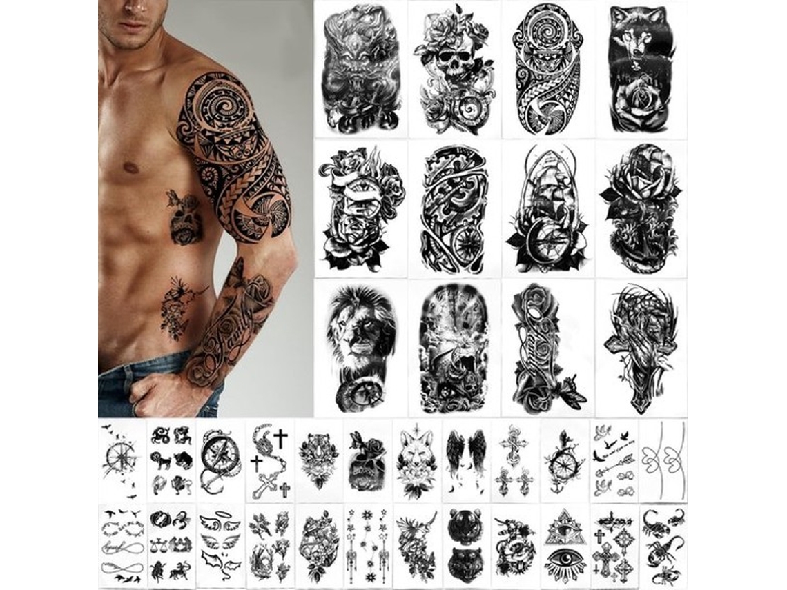 Tatuagens Temporárias 36 Folhas - Falsas Tatuagens Do Corpo - Adesivos Para Adultos - Tatuagens Pretas - Apropriados Para Festas - Duráveis E Impermeá
