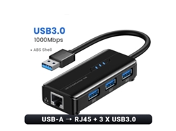 Yizhood Usb3.0 Ethernet 1000mbps Usb Rj45 Hub Usb para laptop Xiaomi Mi Box S/3 Windows Usb Lan Placa de rede preta
