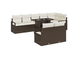 Conjunto 9 De Sofá De Jardim Com E Almofadas Vidaxl Castanho Rattan Poliéster