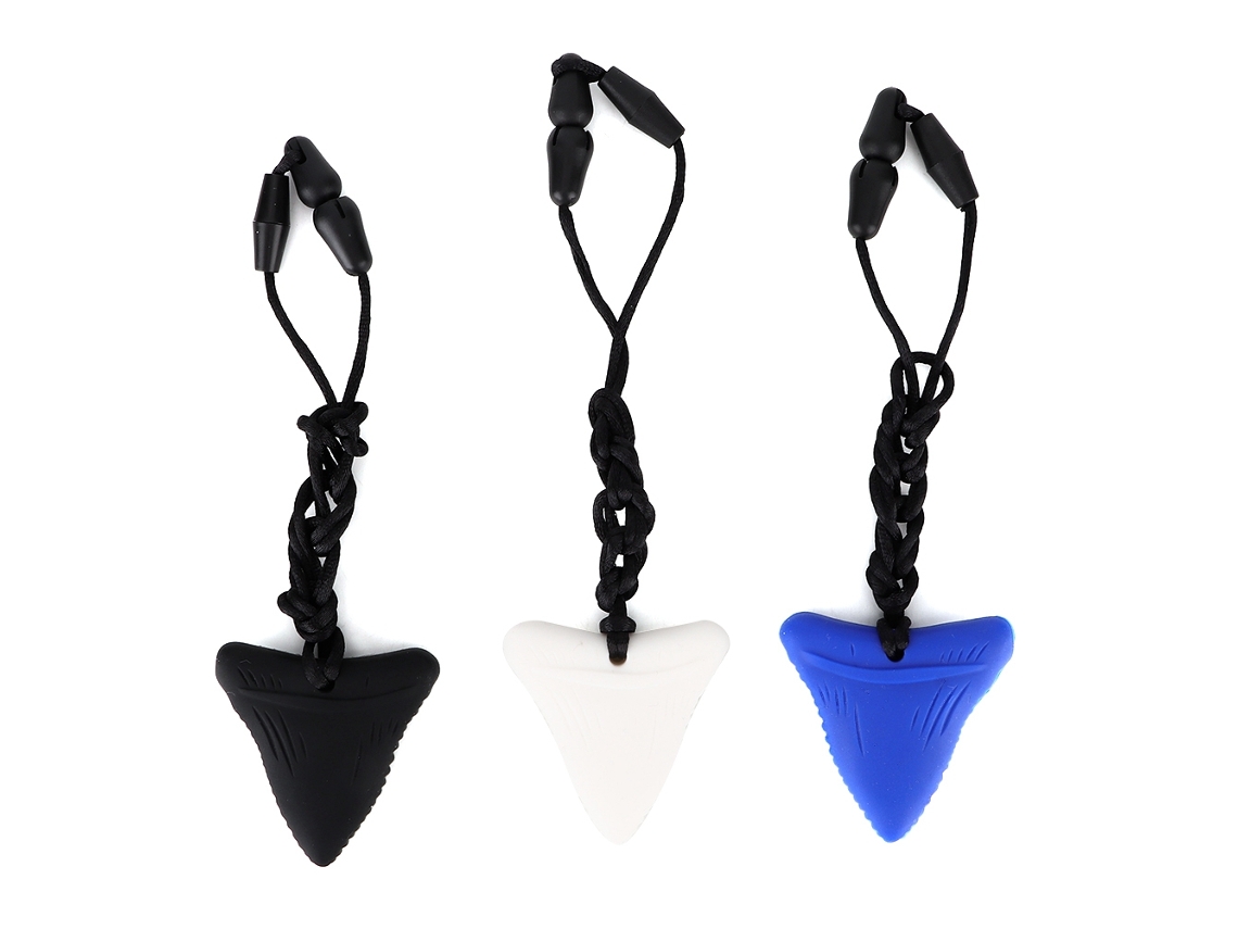 Mali 3pcs Colar de Silicone para Mastigação Sensorial com Pingente de Tubarão Preto Branco Azul