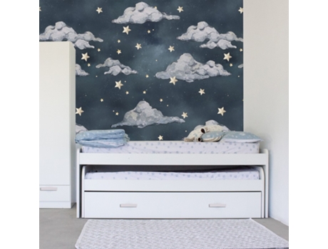 Cama tripla em aglomerado branco MUEMUE com estrados e colchões 105x190cm