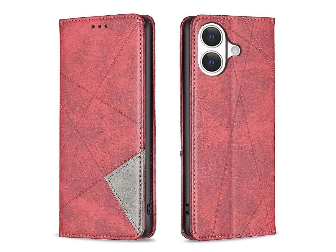 Capa Para Iphone 17 Com Compartimentos Para Cartão, Relevo Geométrico, Em Couro Pu, Vermelha
