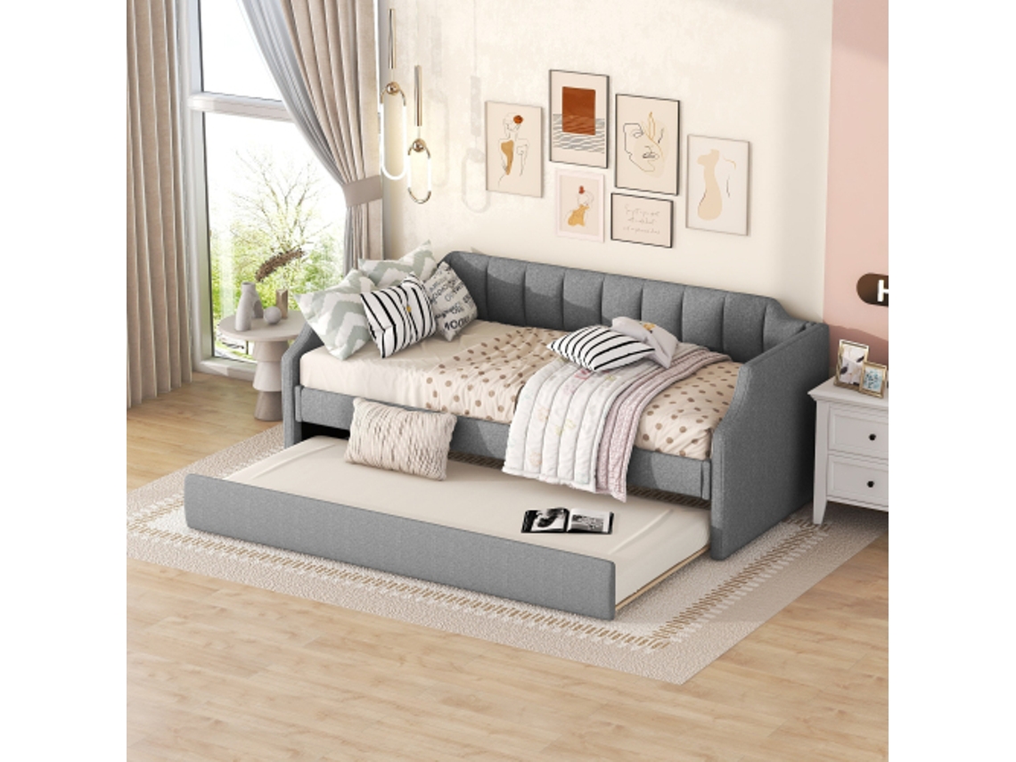 90 X 200 Cama Diária Acolchoada Com Cama De Rolamento, Cinza Liptaptyn (190)