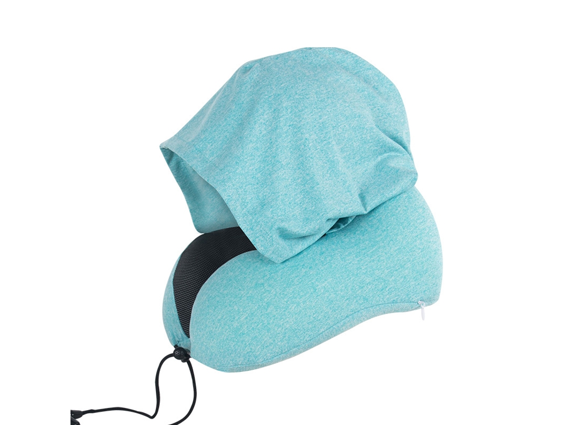 Lurelia Almofada Viagem, Espuma Viscoelástica, Formato U, Apoio Pescoço, Capuz, Capa Lavável, Protetores Auriculares, 25x23x15cm, 400g