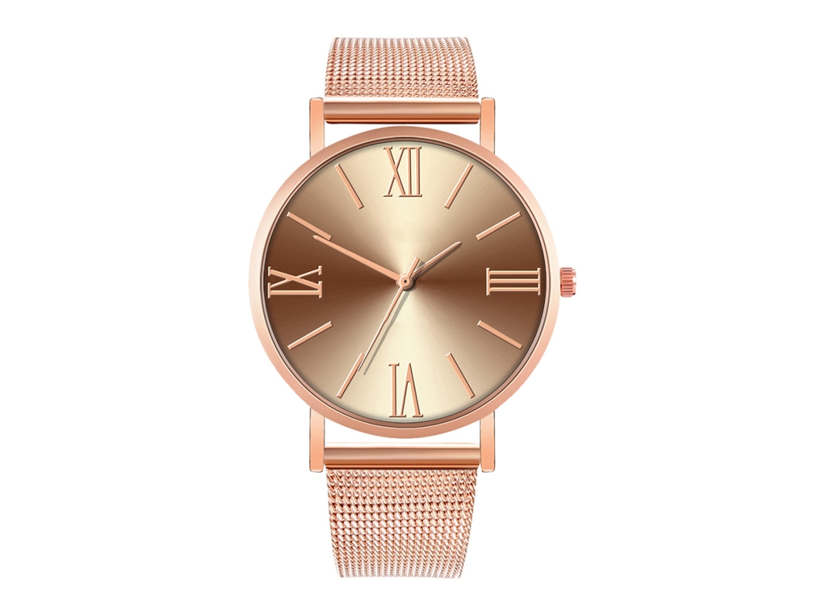 Reloj De Moda Para Parejas Con Correa De Malla Dial Redondo Cuarzo (6)