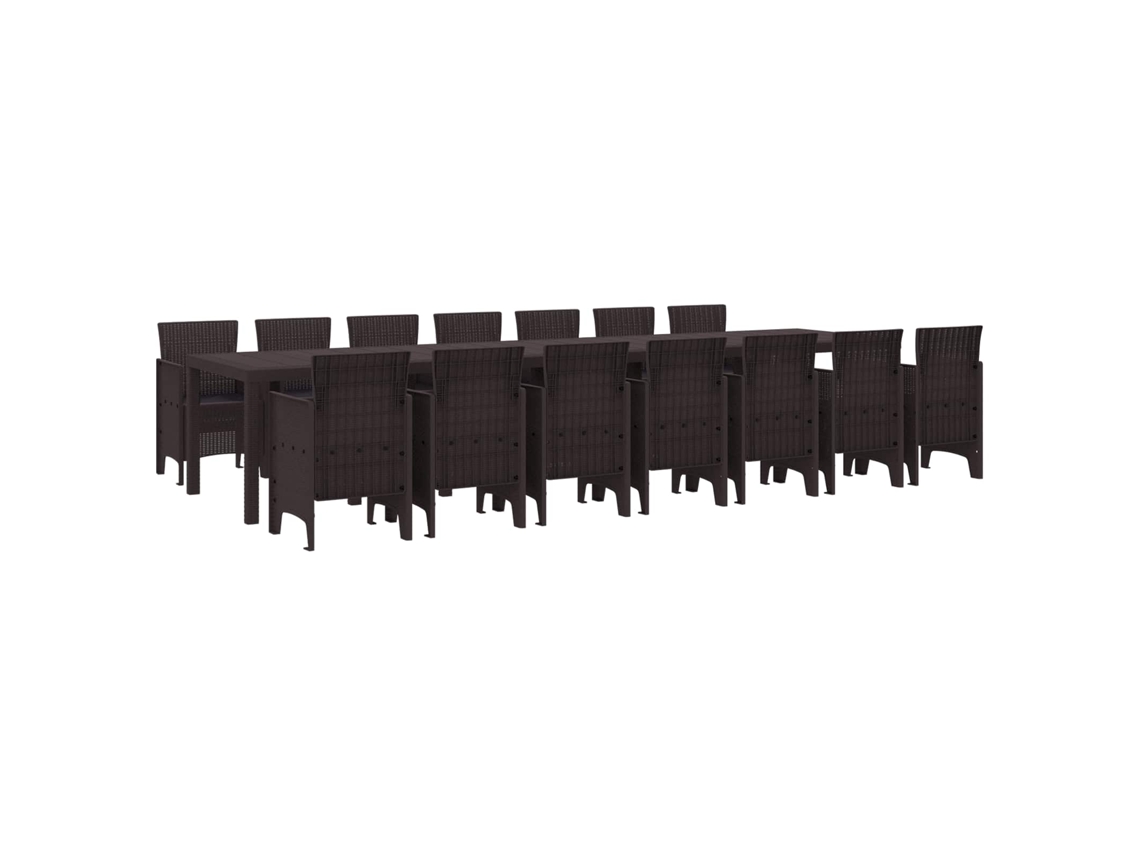 Vidaxl Conjunto De Jantar Para Jardim Com Almofadas 15 Unid. Castanho
