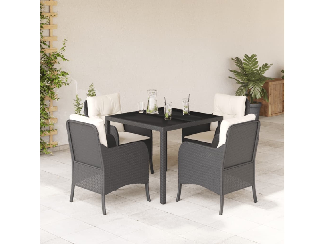 Vidaxl 5 Pcs Conjunto De Jantar P/ Jardim C/ Almofadões Vime Pe Preto