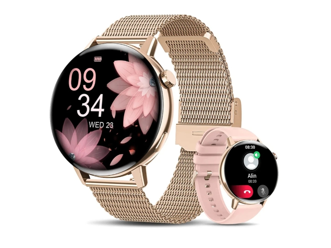 Smartwatch com Função de Chamada Bluetooth Tela Full Touch de 1 32 Polegadas VEANXIN Hk85 Ouro Rosa