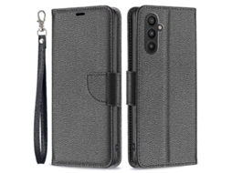 Capa Carteira Para Samsung Galaxy A25 5g Com Textura De Lichia, Suporte, Proteção Contra Quedas E Alça.