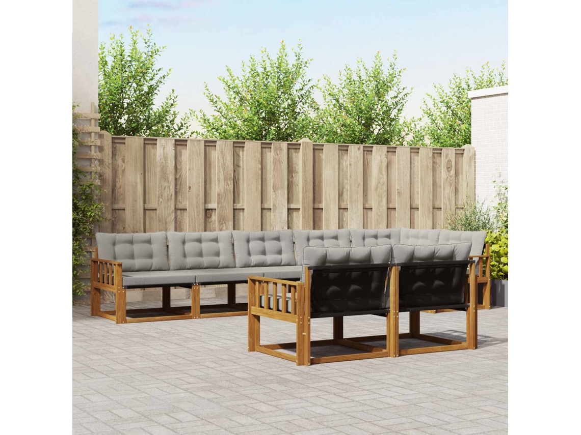 Vidaxl Conjunto De Sofás Para Exterior 8 Unid. Cinza Natural E Claro