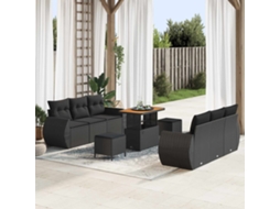Vidaxl Conjunto De Sofá De Jardim Com Almofada 9 Pcs Preto Vime Pe