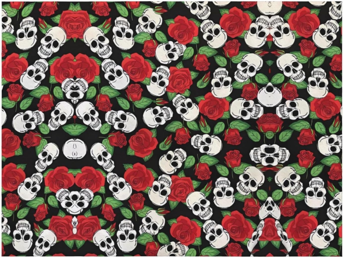 Colcha de Flanela com Estampa Caveira e Rosa Macia Quentinha 203 X 152 Cm, Macio, Quente, Ideal para Quarto