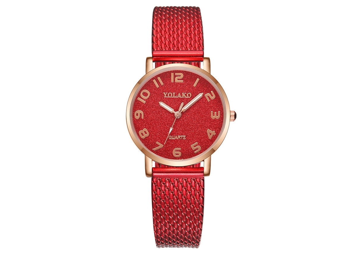 Relógio de Pulso Feminino Yolako com Pulseira de Plástico e Movimento de Quartzo (vermelho)