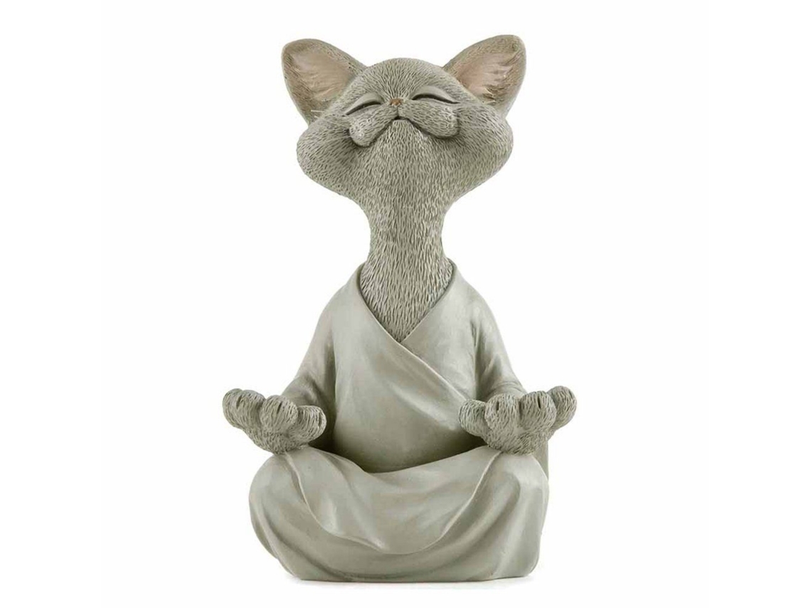 Figura Decorativa de Buda com Gato, Coleção de Meditação e Ioga, em Resina, 18 Cm BRILVIBERA