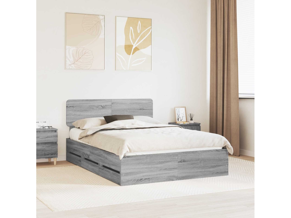 Vidaxl Estrutura da Cama com Gaveta Sonoma Cinza 140 X 200 Cm