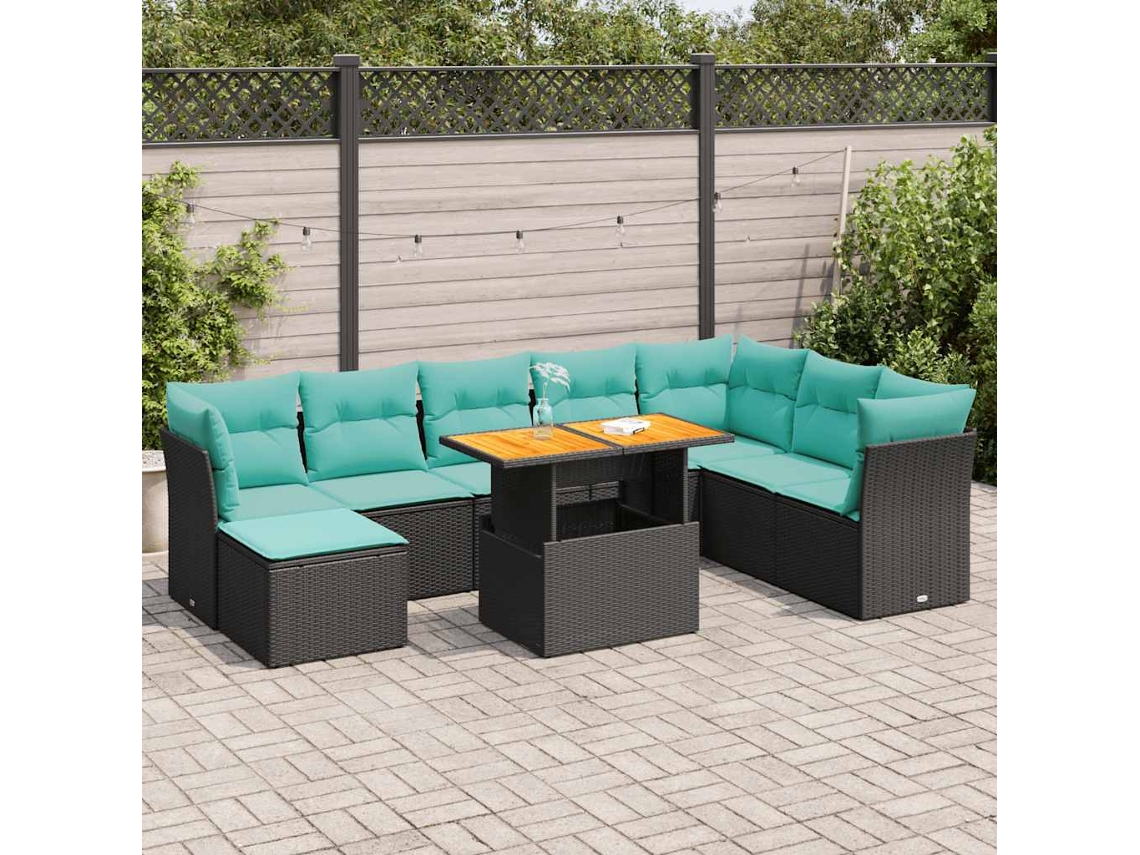 Vidaxl 6 Pcs Conjunto Sofás De Jardim C/ Almofadões Vime Pe Preto
