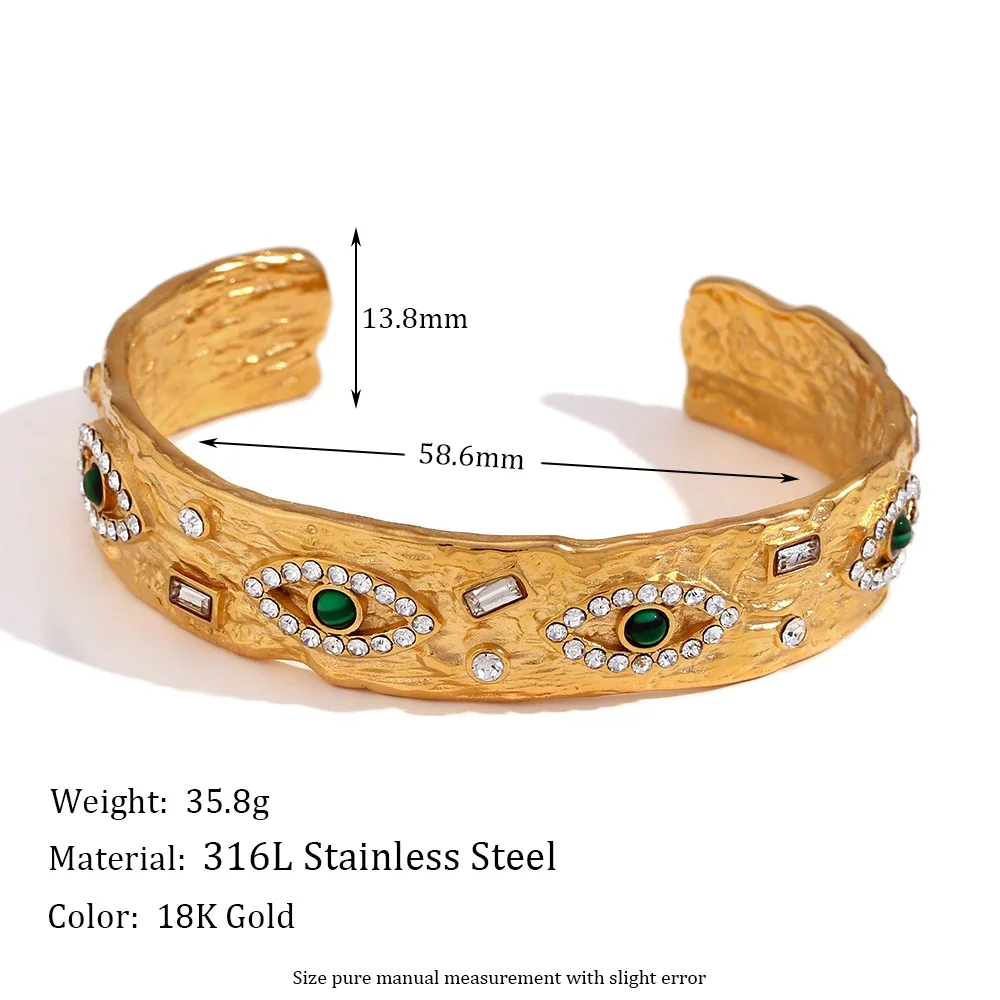 (pulseira) Pulseira Com Olho De Malaquita E Diamantes, Conjunto De Joias Com Anel Banhado A Ouro