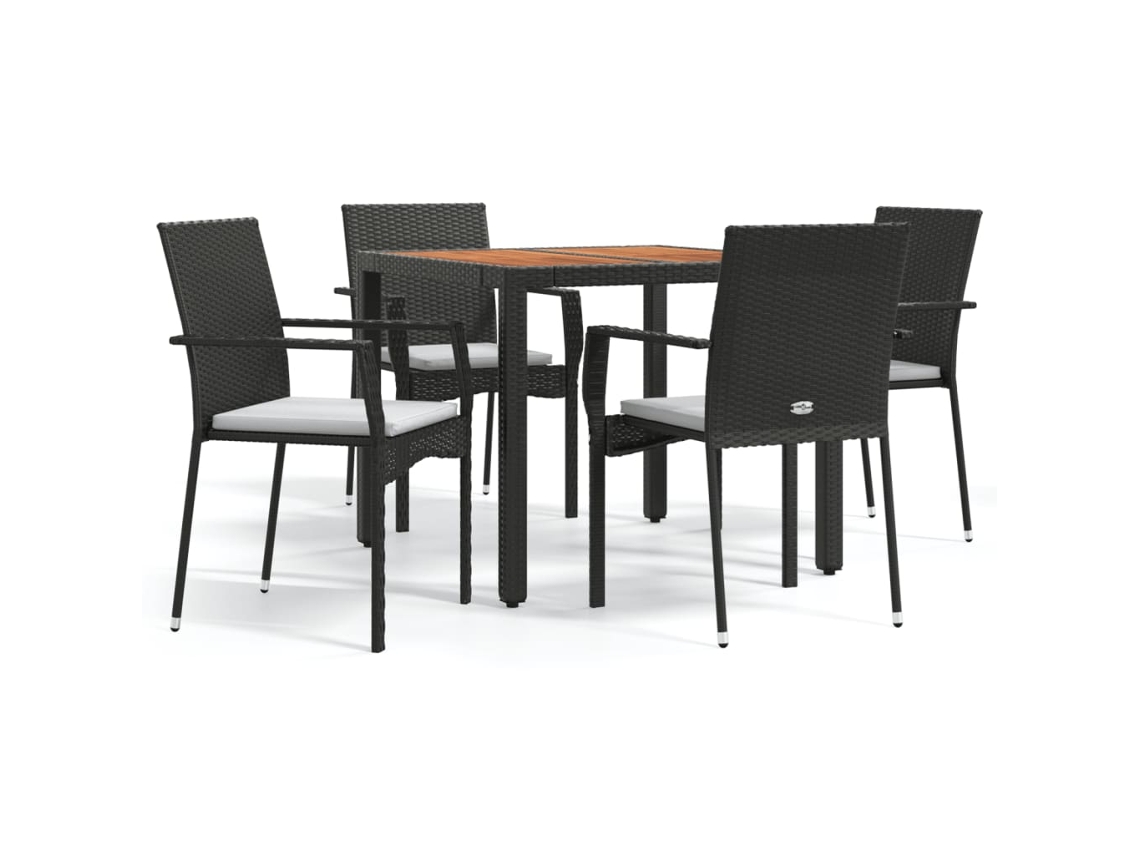 Maison Exclusive - 5 Pcs Conjunto De Jantar P/ Jardim C/ Almofadões Vime Pe Preto